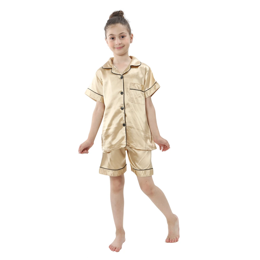Boys Pijamas Children 2 to 14Years Pajamas Satin Silk Summer Loungewear Toddler Girls Teens Cothing Kids Short Sleeve Pyjama Set