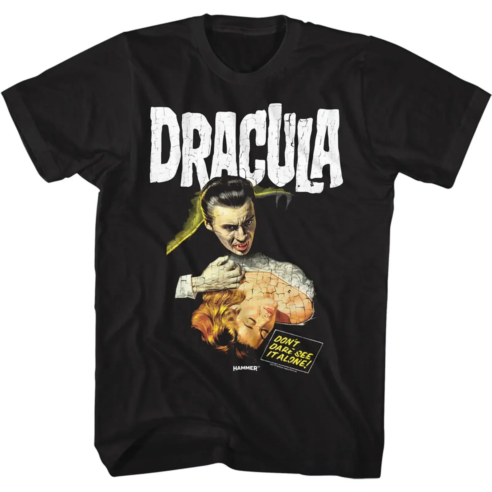 Hammer Horror Productions Dracula Movie Don't Dare See It Alone T-shirt vintage pour homme, lavé, pour un usage quotidien