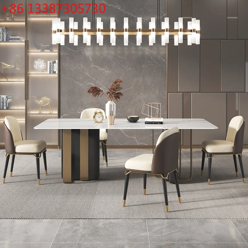 

Обеденный стол из яркой каменной плиты. Современный простой легкий роскошный обеденный стол для ресторана высокого класса.