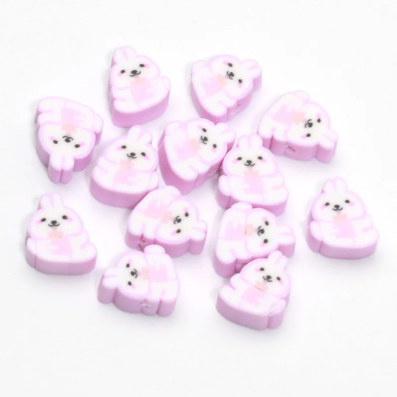 9x11mm 20/50/100pcs Cute Light Purple Rabbit Clay Beads For DIY Charm Jewelry Making Necklaces Bracelets Keychains Customization