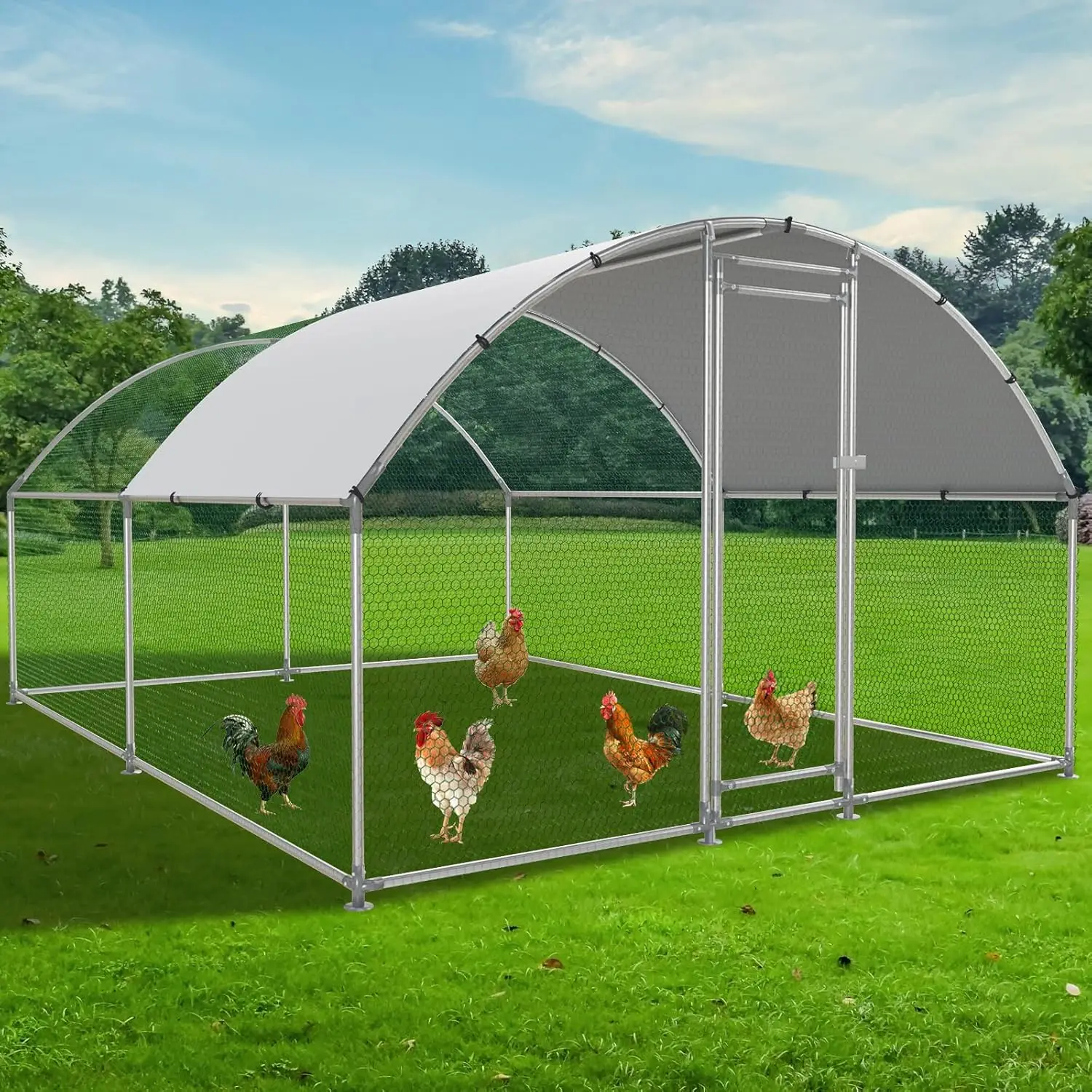 

Large Metal Chicken Coop, Outdoor cage Run with Waterproof and Anti-UV Cover, Dome Roof Walk-in Poultry Cage Rabbit, Customized