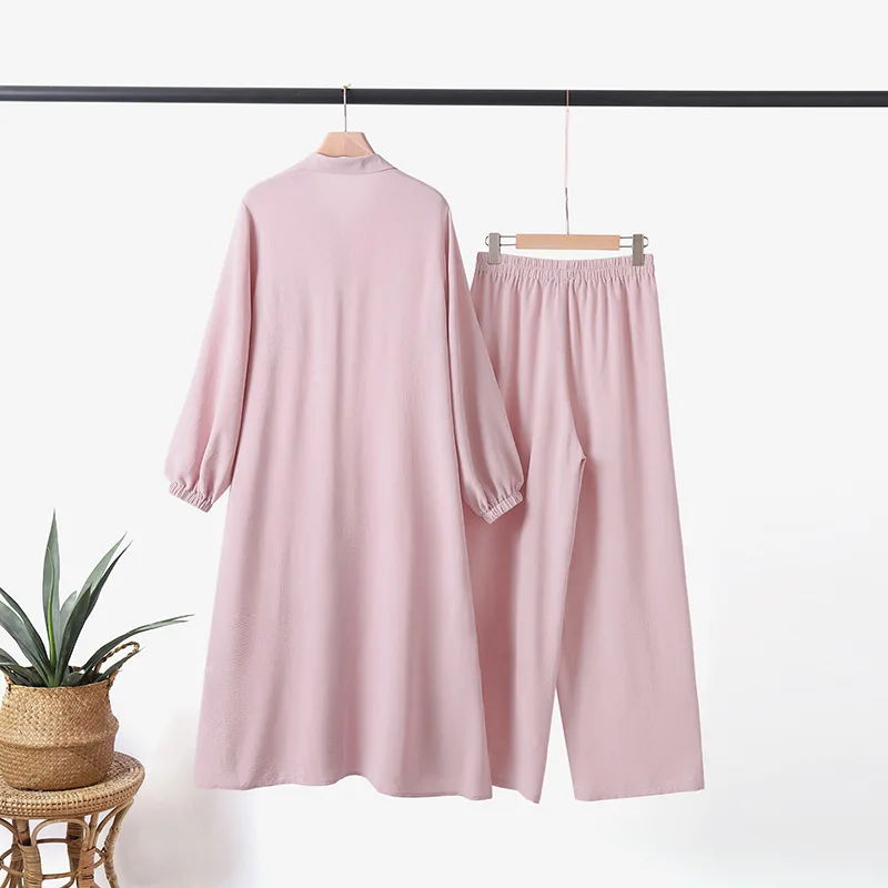 Ropa de moda árabe musulmana de 2 piezas para mujer, trajes de primavera y otoño, camisas largas y pantalones, Abaya, Mubarek Eid