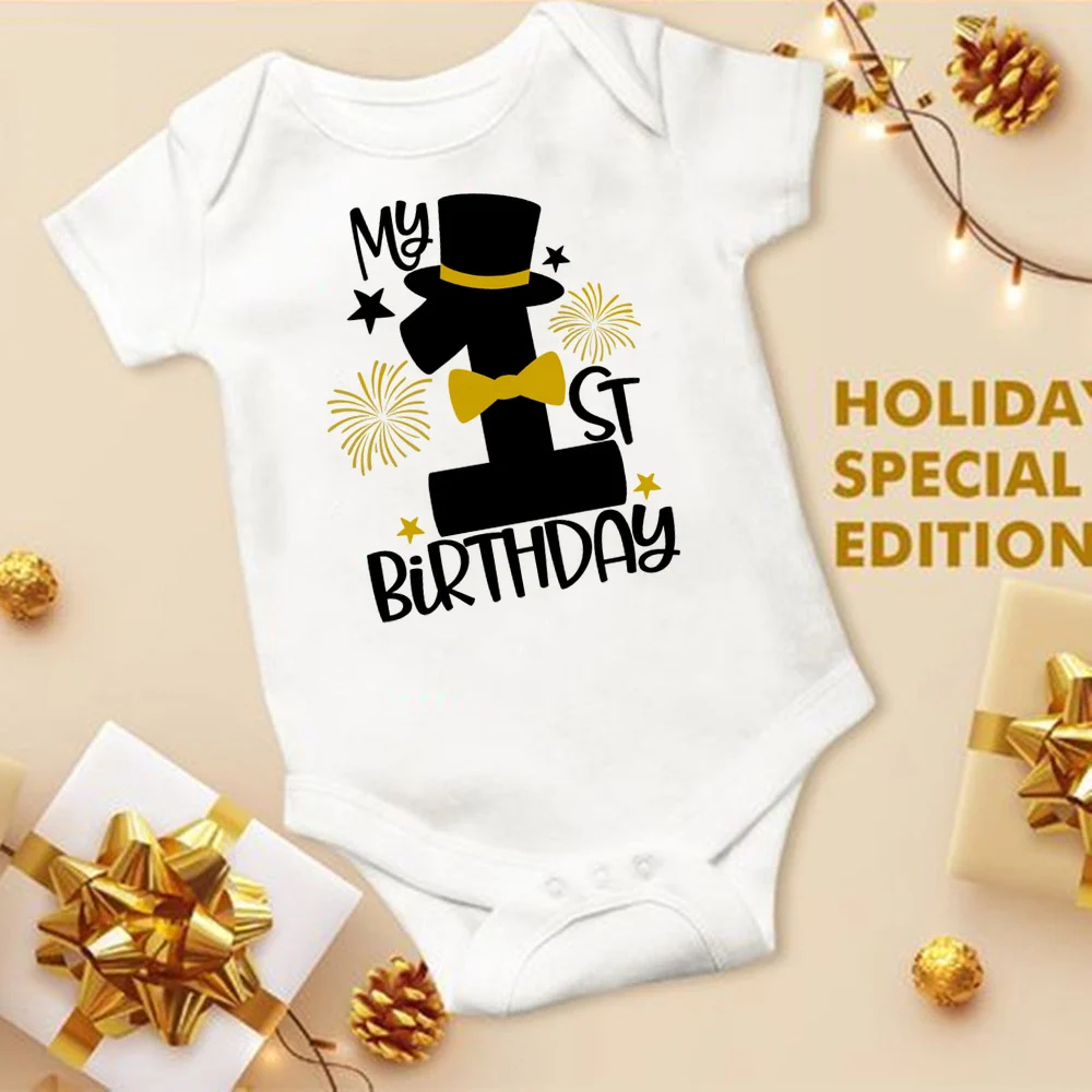 My 1st Birthday Newborn Romper Summer Infant Body Toddler Short Prince Sleeve Jumpsuit Baby Boys Birthday Party Outfit Clothes