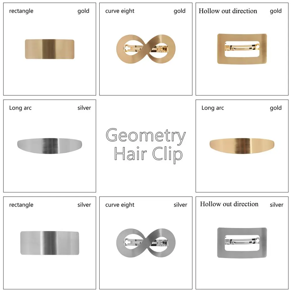 새로운 헤어 액세서리 기하학 사각형 금속 헤어 그립 기하학 헤어 클립 말꼬리 클립 소녀 헤어 그립