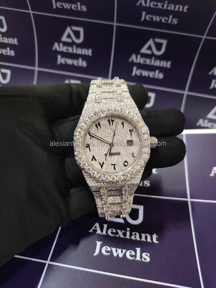 High Quality 41MM Hip Hop Iced Out VVS Clarity Full White Moissanite Diamond Studded Automatic Movement Watch For Unisex Couple