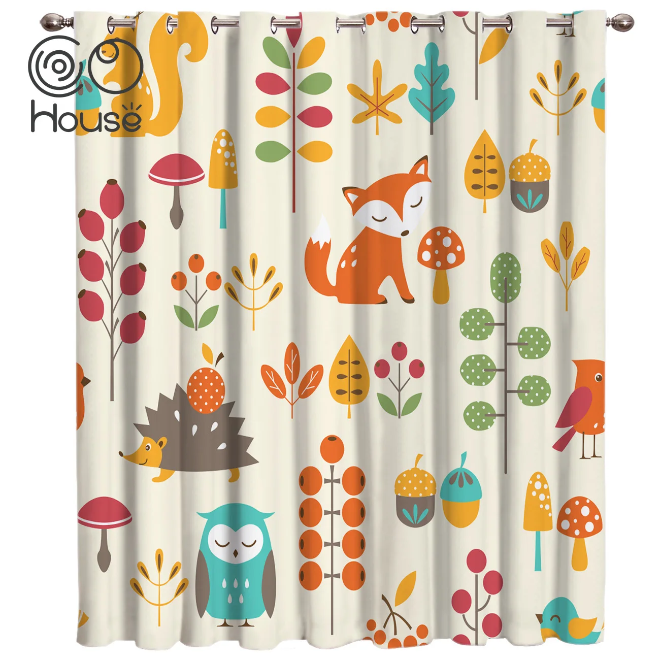 Autumn Fall Cute Children Hedgehog Fox Window Curtains Dark Living Room Outdoor Fabric Drapes Kids Curtain Panels Curtains