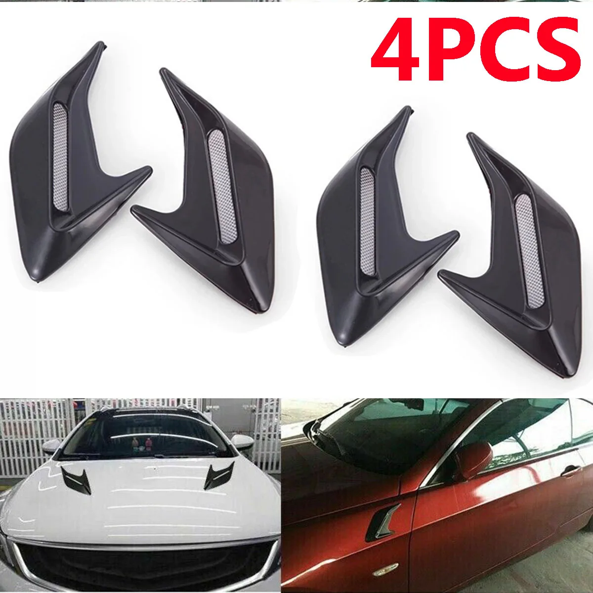 

4Pcs Black Car Side Fender Air Scoop Hood Vent Bonnet Cover Air Intake Scoop Decoration Accessories Universal Car SUV Decorative