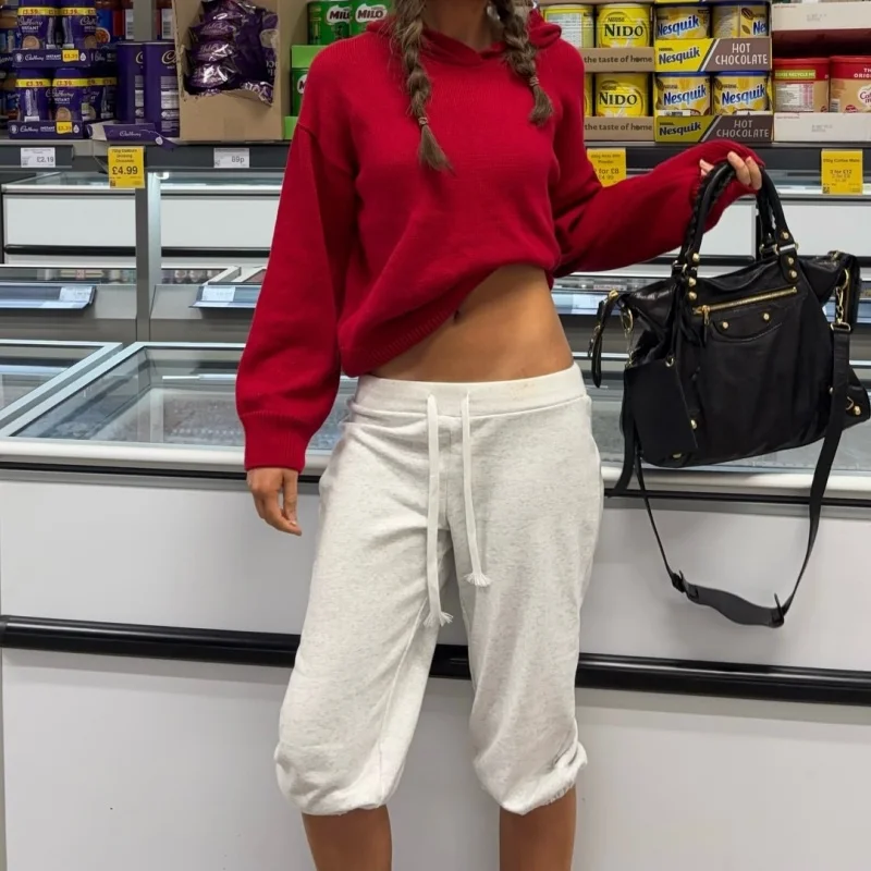 Women Sweatpants Capri Pants Casual Solid Elastic Waist Drawstring Cropped Joggers Long Shorts view 2
