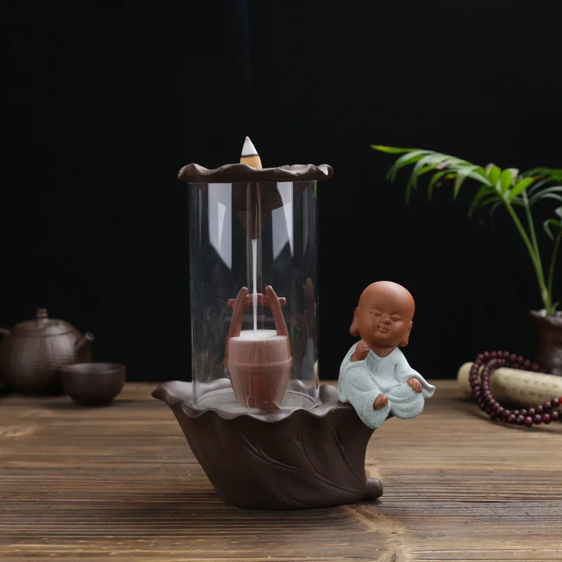 Little Sha Mi Acrylic Cover Backflow Incense Burner Chinese Style Ornament Ceramic Craft