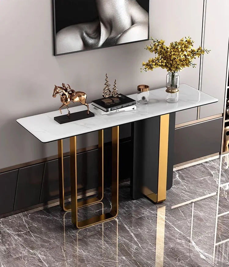 

Stainless steel tripod light luxury marble entrance cabinet modern simple wall wrought iron slate entrance table
