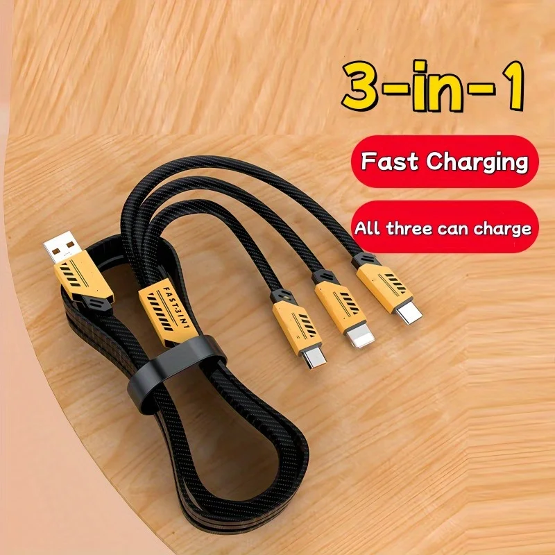 Quick Charging 3-in-1 USB-C Data Cable Compatible with iPhone and Samsung - Micro USB-C Multi-Port Charging Cable