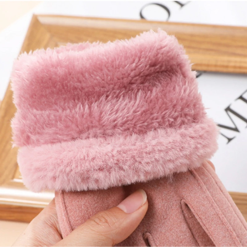 Winter Frauen Warm Halten Plus Samt Touchscreen Verdicken Plüsch Handgelenk Wildleder Handschuhe Nette Reizende Sweety Katze Stickerei