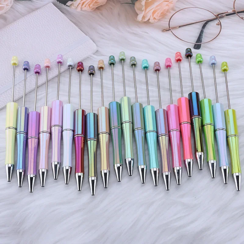 100pc Mixed Colour Beaded Ballpoint Pens UV Gradient Plastic Beadable Pen Wholesale Students DIY Handmade School Office Supplies