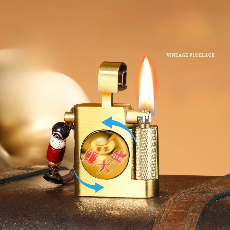 New Turntable Oil Lighter, Retro Fashion Mini Fingertip Plaything Pendant Portable Grinding Wheel Lighter