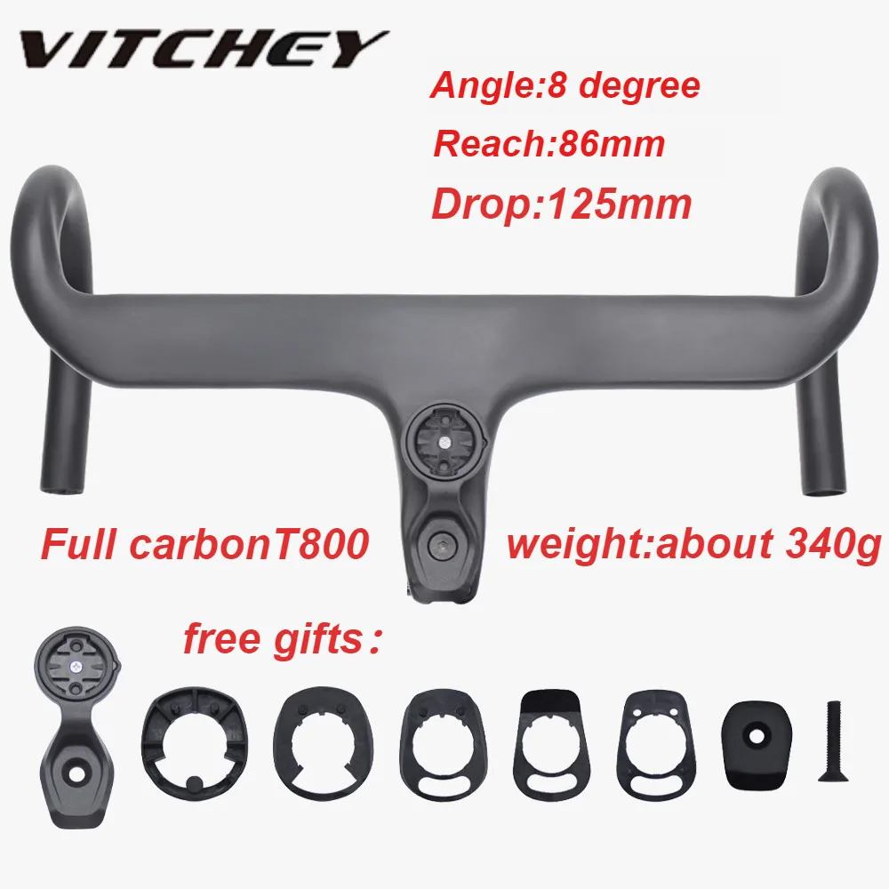 

Vitchey DI2 T800 road Handlebar Bent Bar Internal Cable Routing Bicycle Handlebar 28.6mm Diameter with Spacer Computer holder
