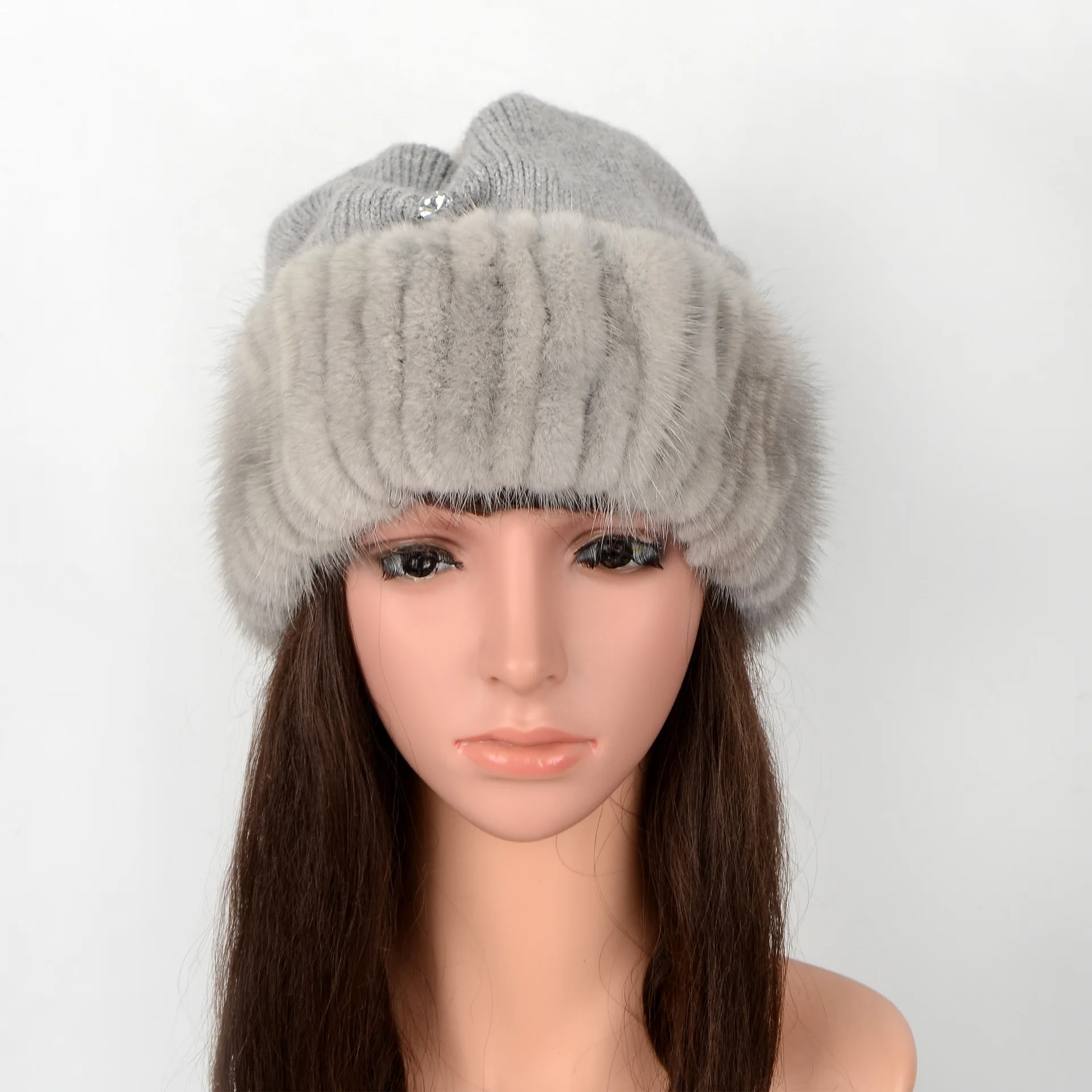 Korean version of mink wool hat children mink wool blended knitting cute warm fox fur ball fur Baotou hat in autumn and winter