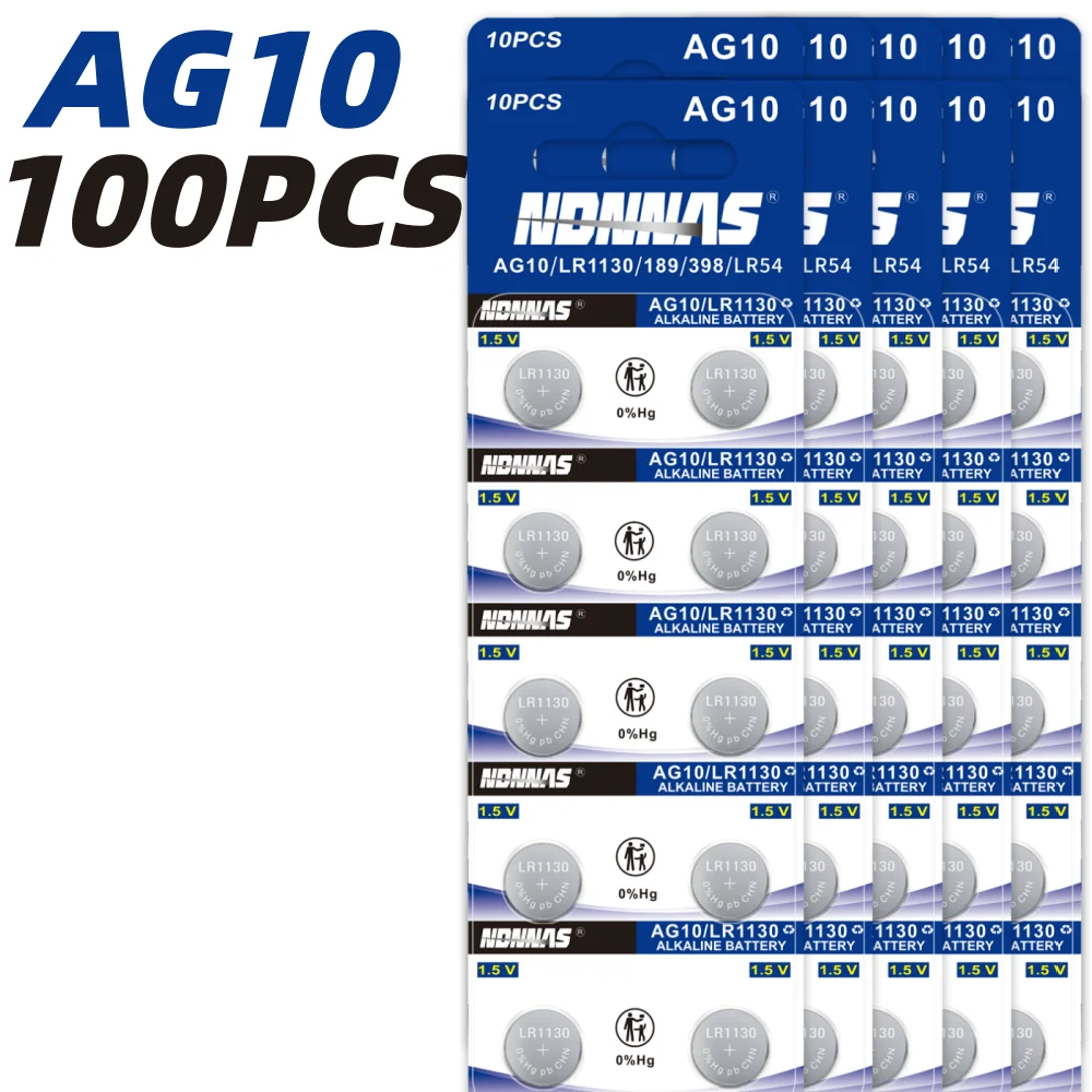 5-100Pcs AG10 LR1130 SR1130SW 1.5V Alkaline Button Coin Cell Battery Compatible For Watch Key Fob Remote Clock Electronic Device