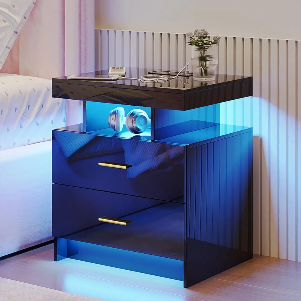 

LED Nightstand with Wireless Charging Station & USB Charging Ports, 3-Color LED Light with Adjustable Brightness & Motion Sensor