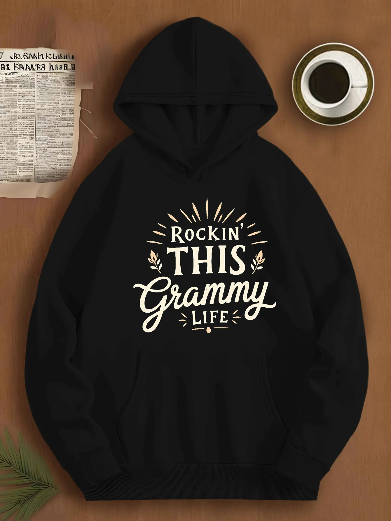 هوديي - نمط "Rock This Grammy Life"، بلوفر كاجوال مع جيوب، هوديي