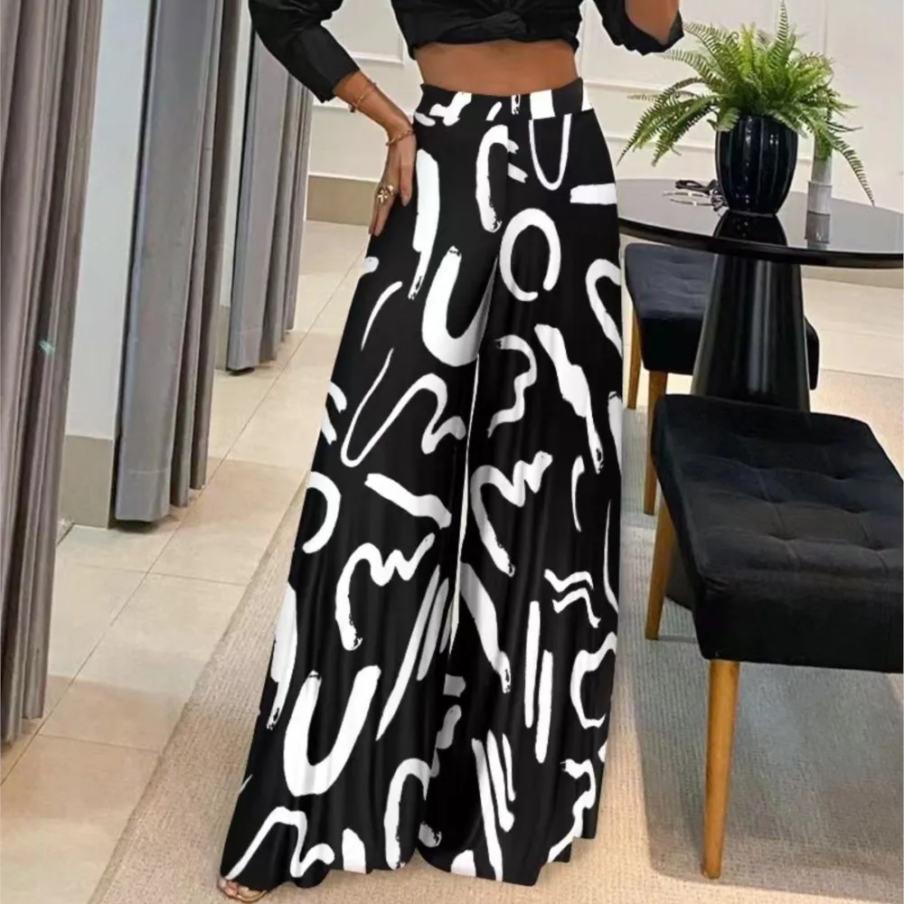 

Pants Women High Waist Wide Leg Trousers Printed Loose Long Pant 2024 New Ladies Casual Fashion Commuter Vacation Pantalones