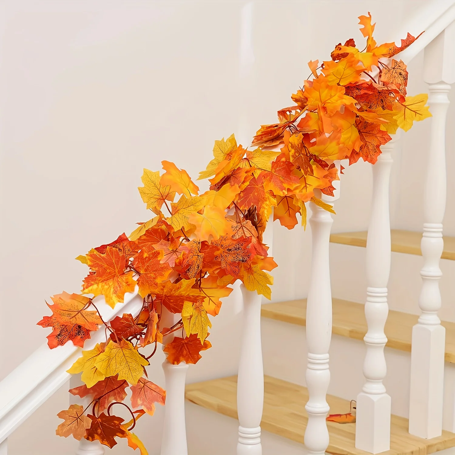 100CM Autumn Artificial Maple Leaf Wreath Fake Leaf Plant Vine Home Decor Garden Halloween Thanksgiving Wall Doors Windows Decor view 6