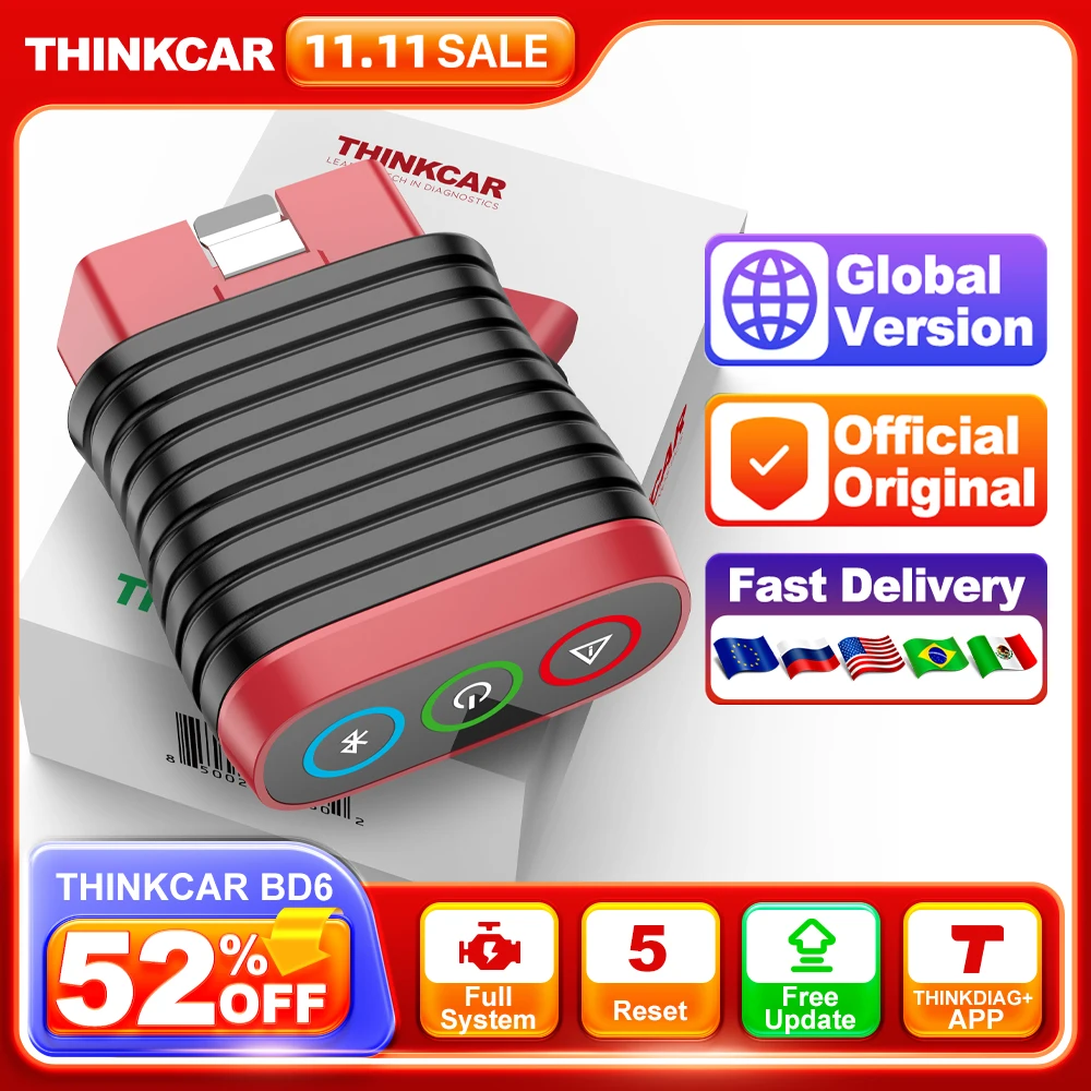 THINKCAR BD6 OBD2 Scanner Full System Diagnostic OIL IMMO ETS BLEED Brake Reset Lifetime Free All Auto Car Via THINKDIAG APP