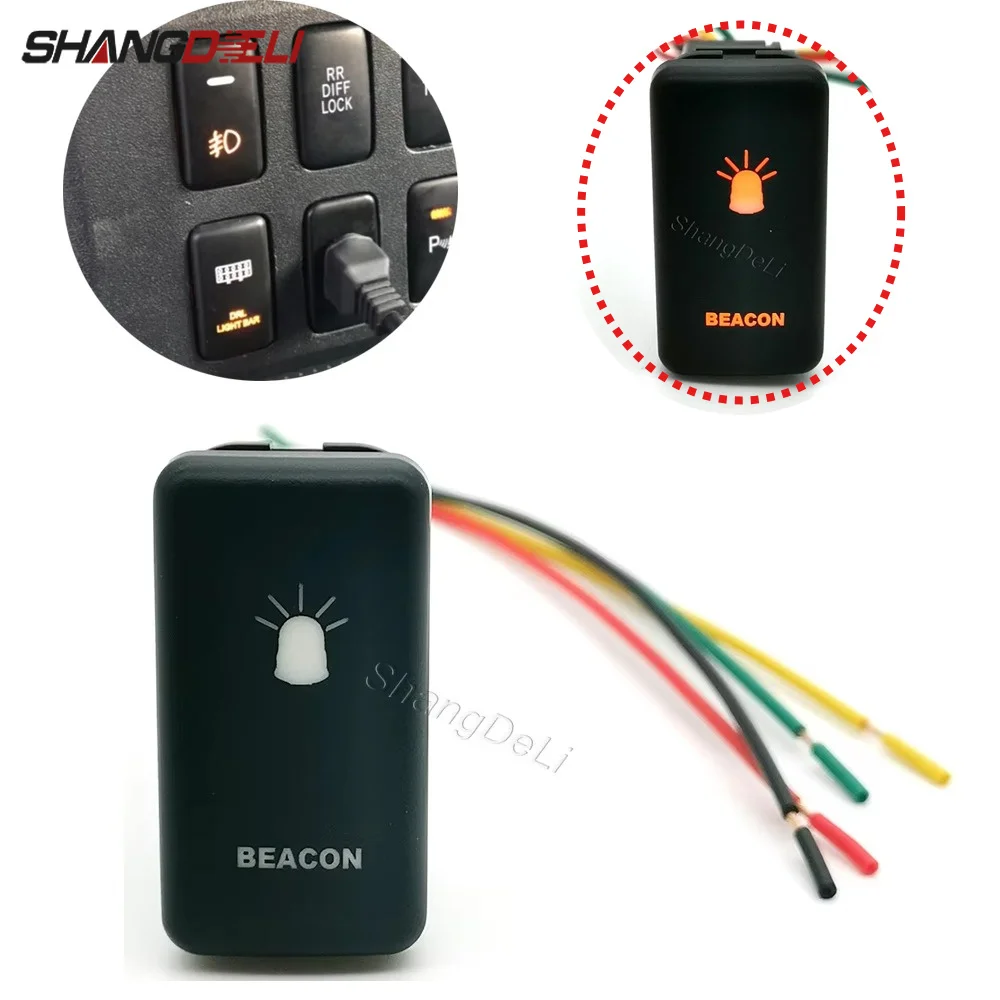 Auto Beacon Warning Light Push Switch with Orange LED  Button With Wiring Harness For FJ Cruiser Prado 120 Land Cruiser LC100