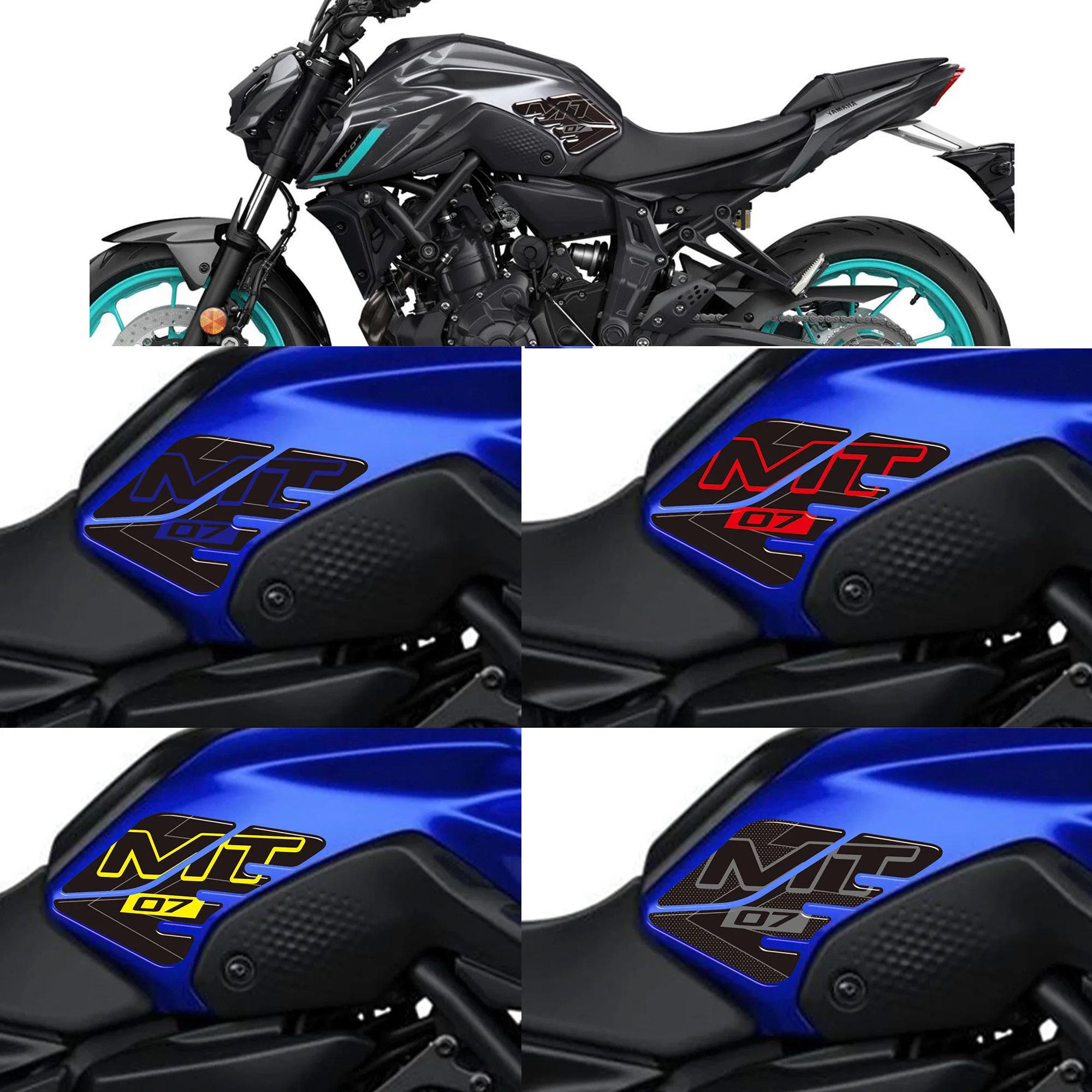 3D Motorcycle Stickers adhesive decals Wind Deflector Windscreen Protector Tank Pad Kit Knee for Yamaha MT07 MT 07 SP  2021-2024