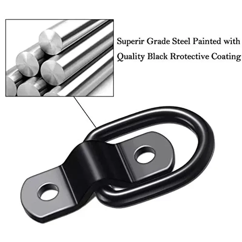 Stainless Steel D-Ring Pull Black Hook for Trailer Cargo Tie Down Secure Load on Enclosed Trucks Multi Purpose Vehicle Accessory