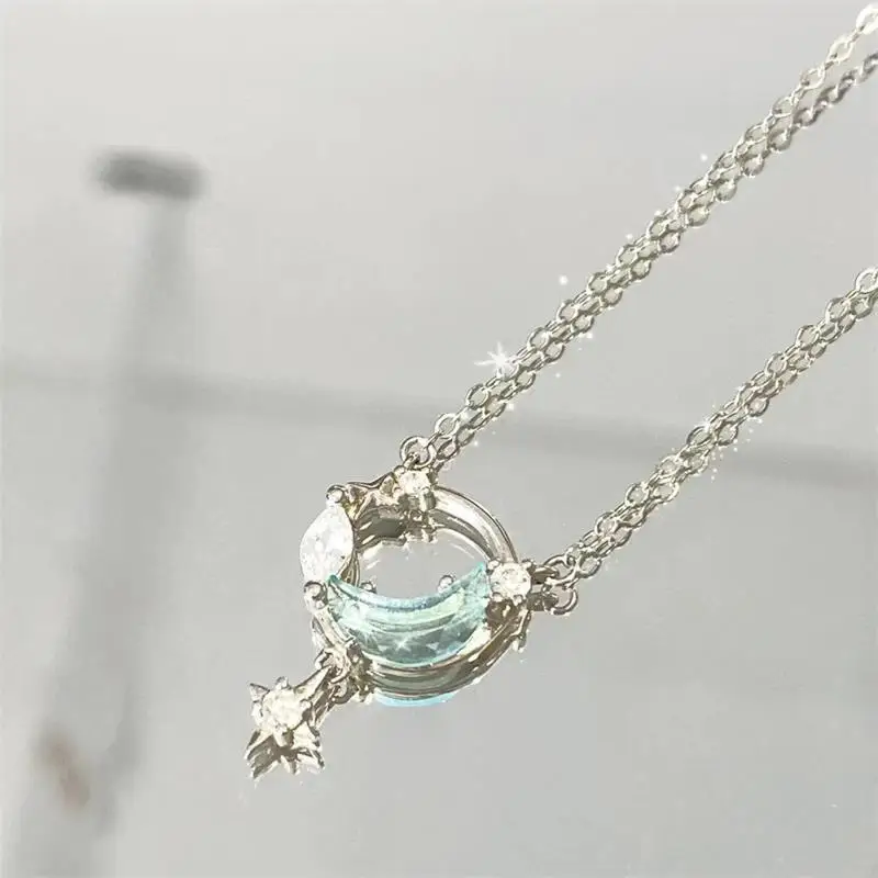 Original 925 Sterling Silver Color Dream Chasing Moon Necklace Women Luxury High Quality Silver Color Necklace New Fashion