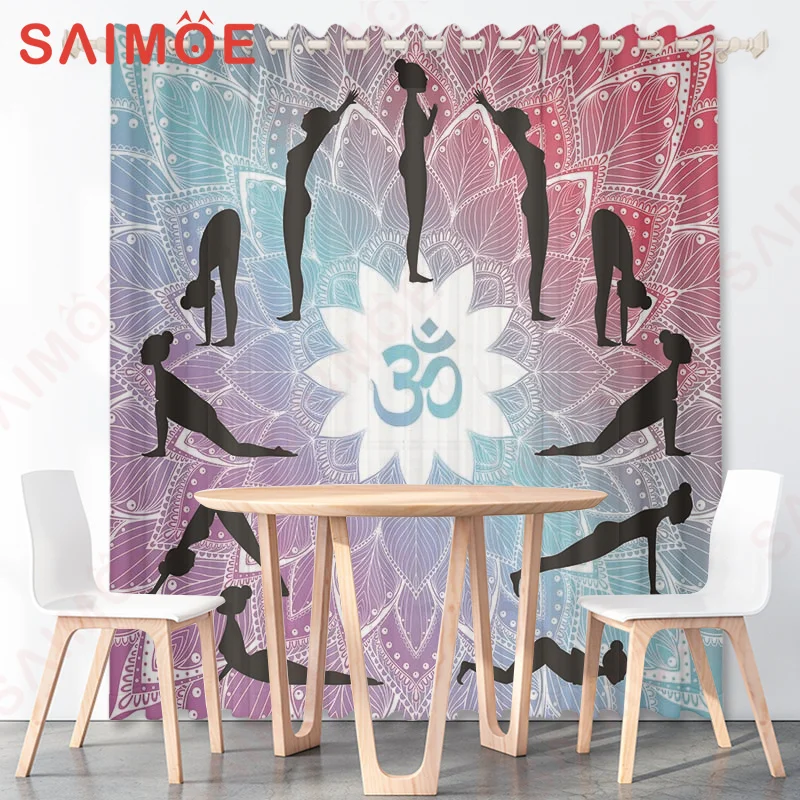 Elegant Girl Sports Yoga HD Curtains Solid Color Background Thin Polyester Fabric Office Yoga Studio Custom Decoration with Hook