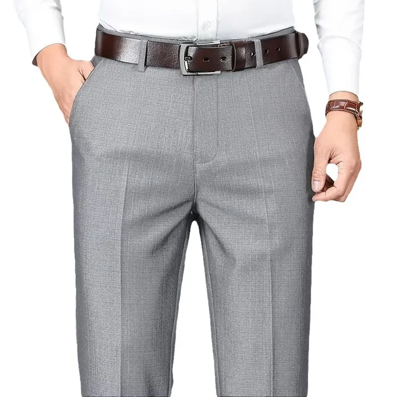 New Business Casual Suit Pants Men Solid High Waist Straight Office Formal Trousers Mens Classic Style Suit Long Pants