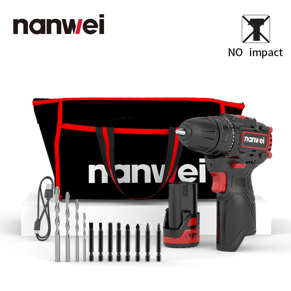 Nanwei 12 Mini Brushless Lithium Electric Drill Impact Rechargeable Multifunctional Household Hand Electric Screwdriver