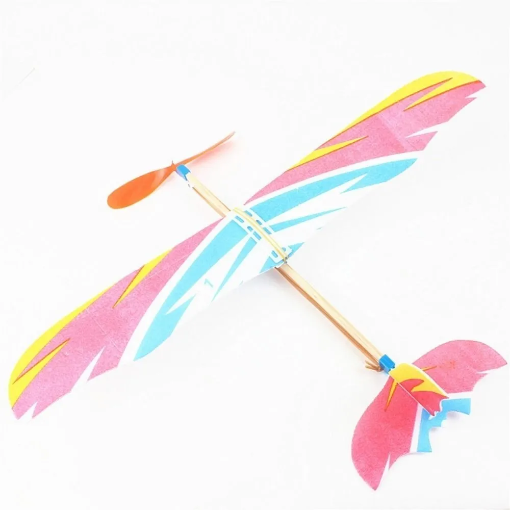 DIY Hand Throw Flying Glider Planes Random Color Assembly Model Elastic Rubber Band Powered Flying Plane Airplane Glider