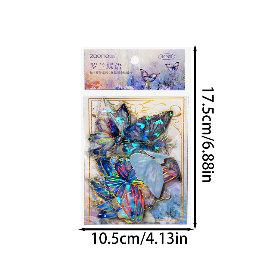 Pet Waterproof Butterfly Sticker Pack Ice Crystal Laser Gold Ins Style Retro Butterfly Handbook Sticker