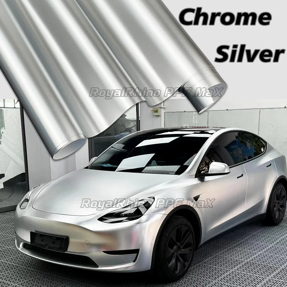 Highest Quality PET Alexandria Silver Vinyl Wrap Self Adhesive Sticker Decals Car Chrome Satin Silver Wraping For Car Motorcycle