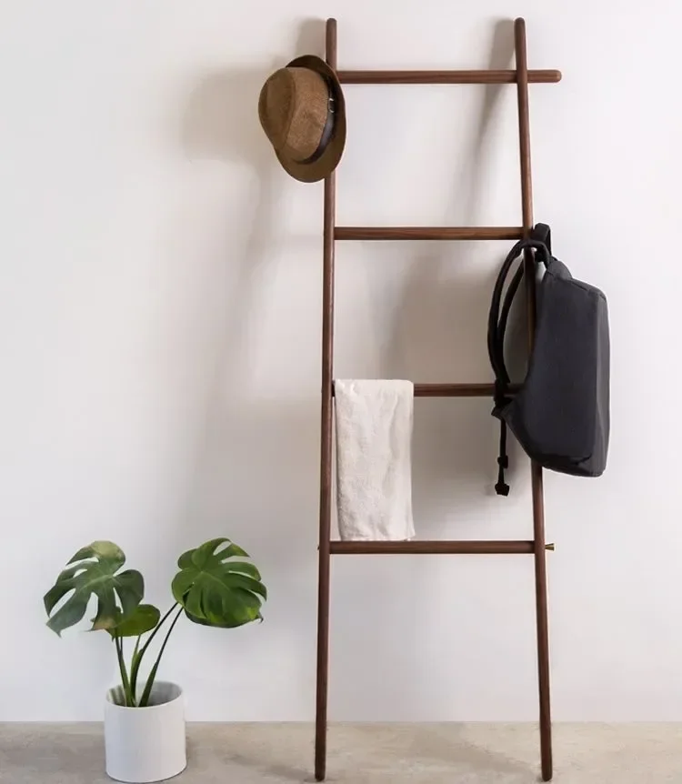 Standing Towel Coat Hat Hook Ladder Rack Organizer Furniture Towel Holders for Jacket Clothes Handbags Umbrella