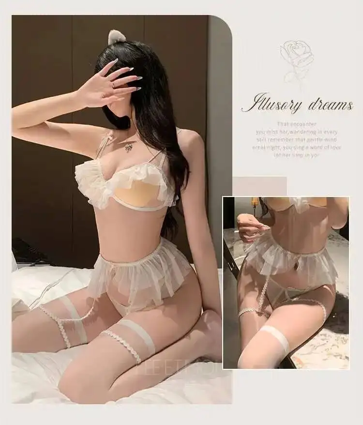 Pakaian Wanita Fashion Musim Panas Eksotis Set Celana Pendek Gaya Gadis Manis Perspektif Sifon Tepi Berlipat Dada Terbuka N3YG