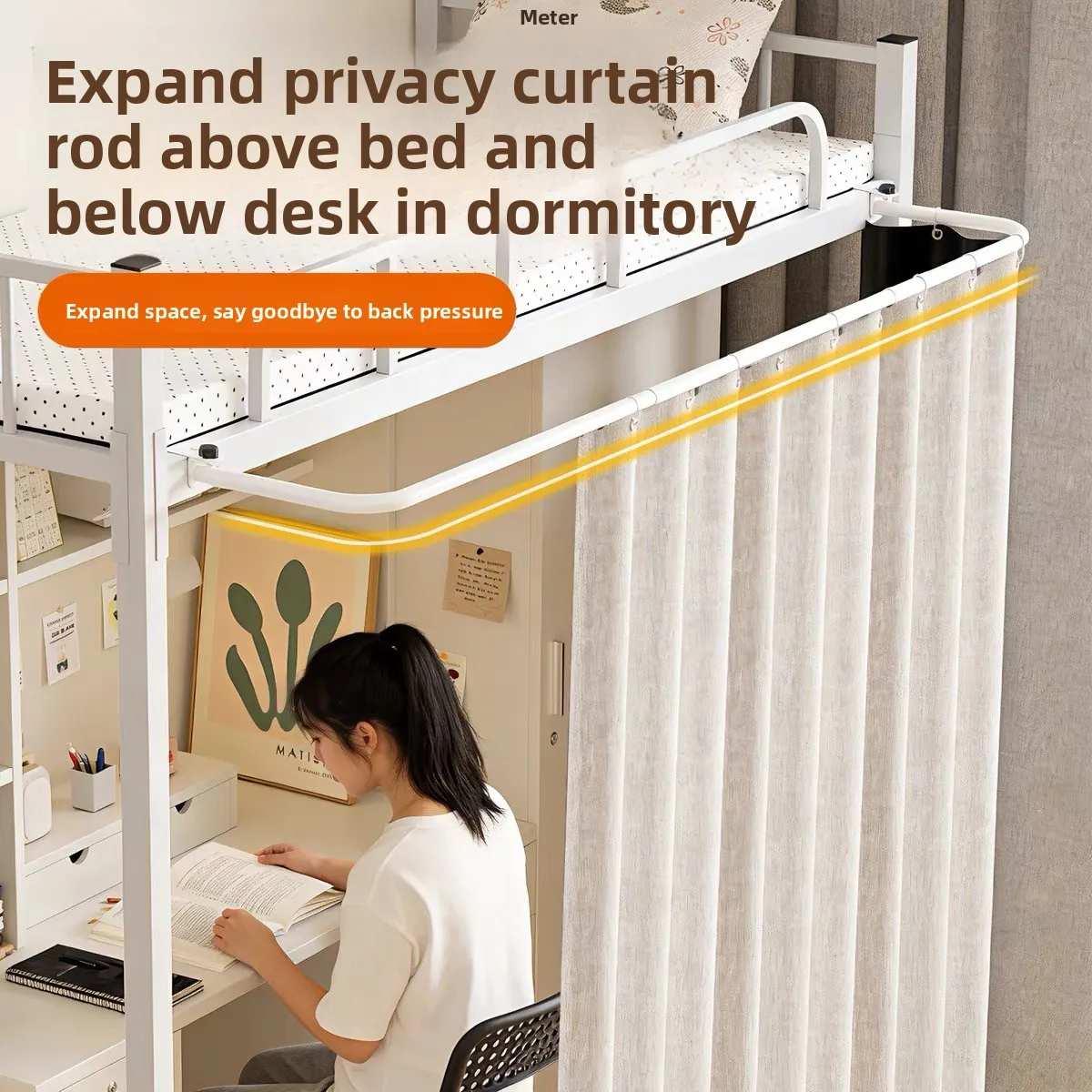 expandable-u-shaped-bed-curtain-rod-dormitory-lower-bed-extension-shade-curtain-frame-metal-storage-organizer-simple-style