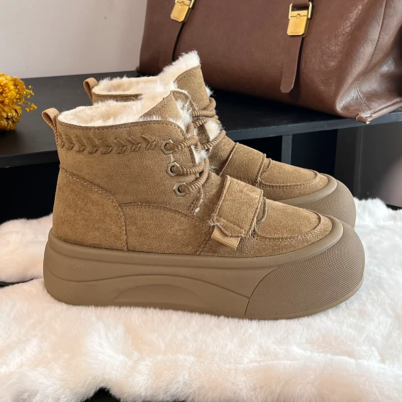حذاء من الجلد للنساء الشقق عادية الجلد المدبوغ أحذية دافئة موضة جديدة الشتاء الثلوج الأحذية 2025 دافئ مصمم القطن بوتاس الفقرة Mujer #3