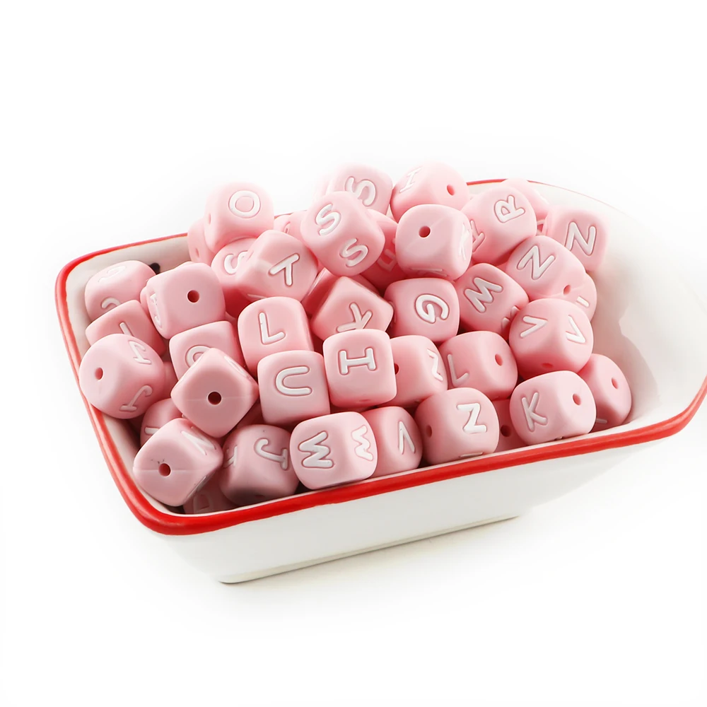 Sunrony 10~100Pcs Silicone Letters Beads 12MM Pink Square Alphabet Bead DIY Bracelet Handmade Accessories For Jewelry Making