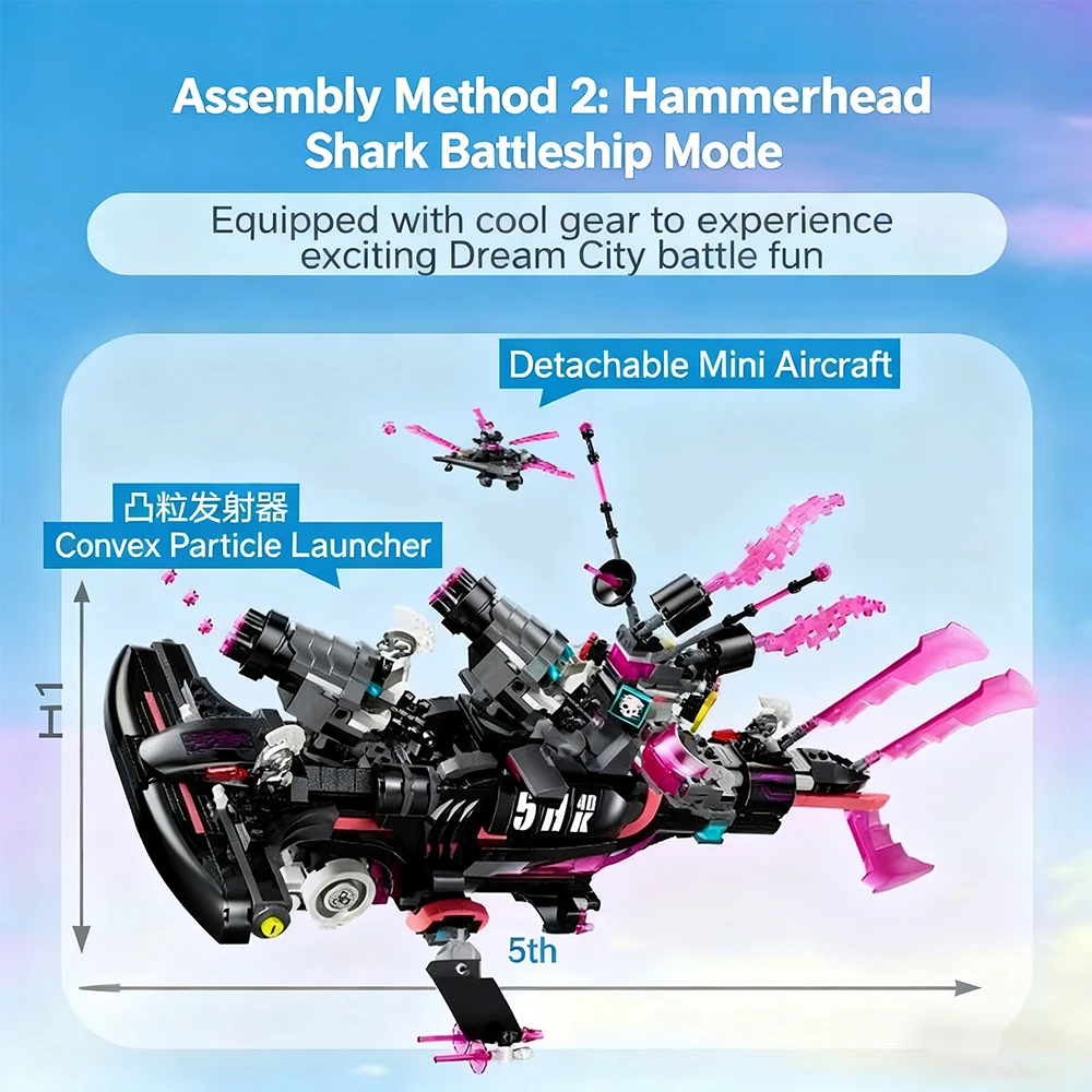 Serie creativa, 1413 Uds., modelo submarino de tiburón, bloques de construcción, juguetes educativos de montaje para niños, regalos de cumpleaños y Navidad