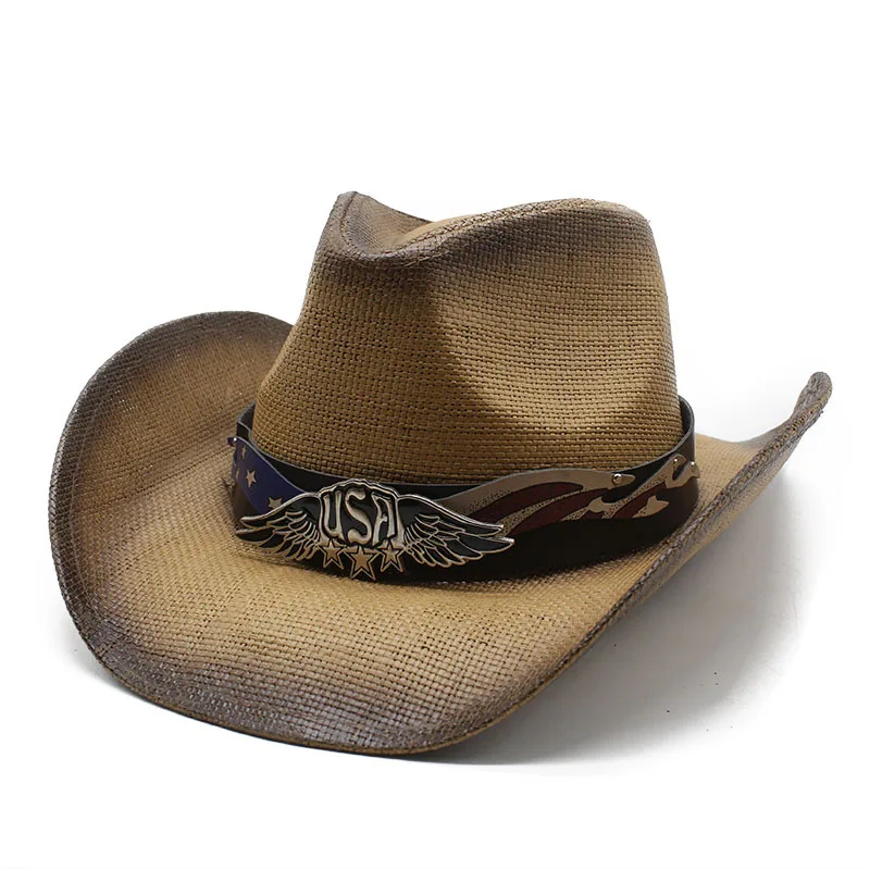 

New Ethnic Style Outdoor Travel Sun Hat Curling Western Cowboy Hat Outdoor Sun Hat Fishing Hat Straw Hat