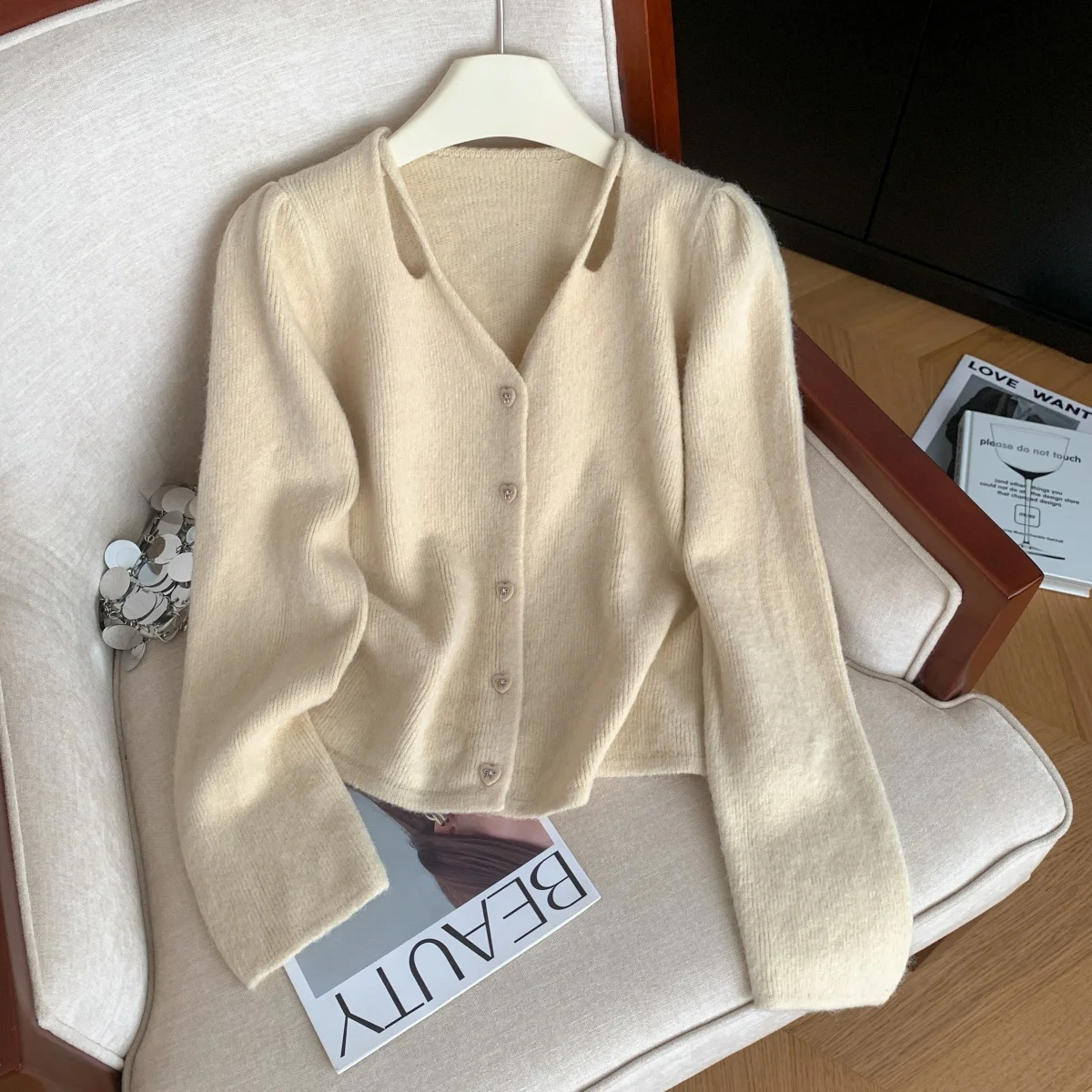 

Женский абрикосовый кардиган, свитер Y2k, винтажный элегантный джемпер 2000-х годов, вязаный длинный рукав, корейский мягкий уютный свитер, осень-зима 2025