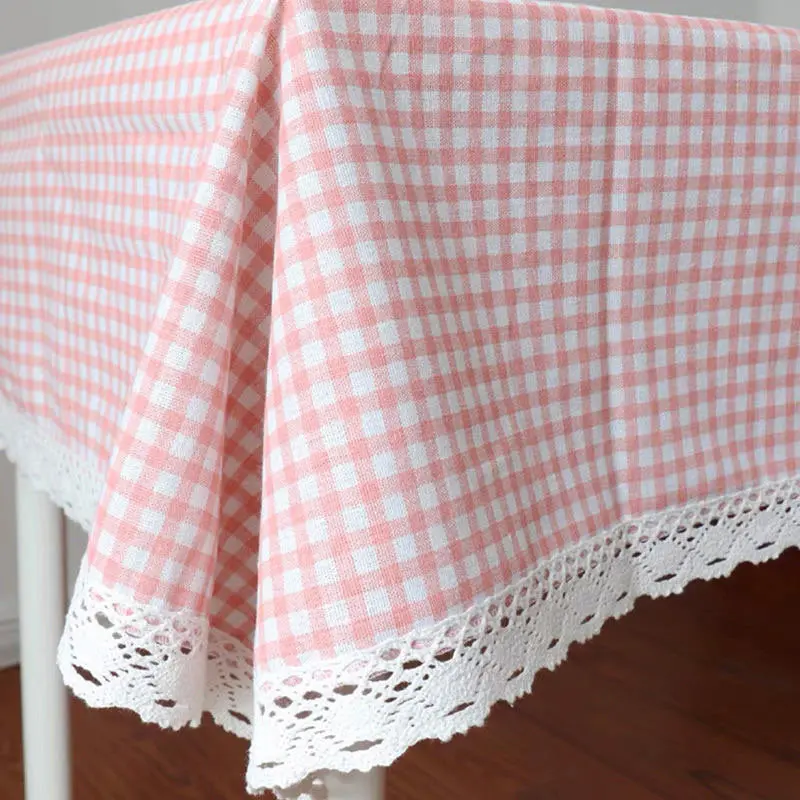 Pink Plaid Fabric Tablecloth Customizable Square Rectangle Coffee Table Cloth Dining Table Mat