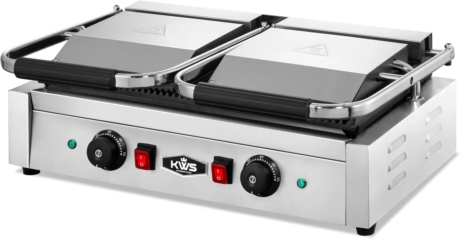 PM-23 3400W Electric Press Maker with Grooved Top & Bottom Sandwich Toasting Grill – 19″ X 9″ Cooking Surface