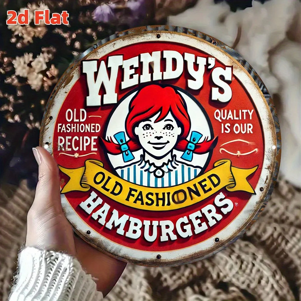 لافتة حائط معدنية على الطراز القديم للهامبرغر من Vintage Wendy، ديكور عشاء ريترو من الألومنيوم، بار، جراج - هدية تذكارية