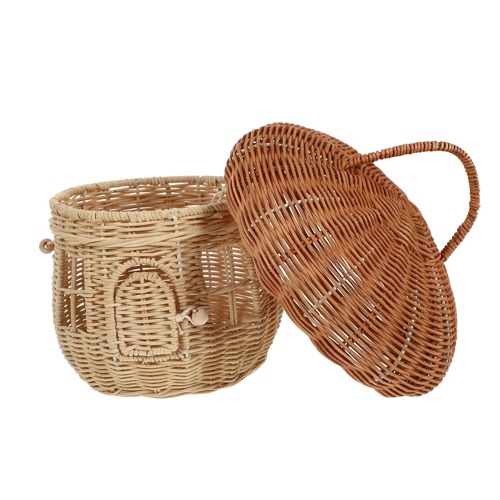 1pc Lovely Mushroom Shape Natural Home Decor Small Basket Hand Woven Desk Storage Basket