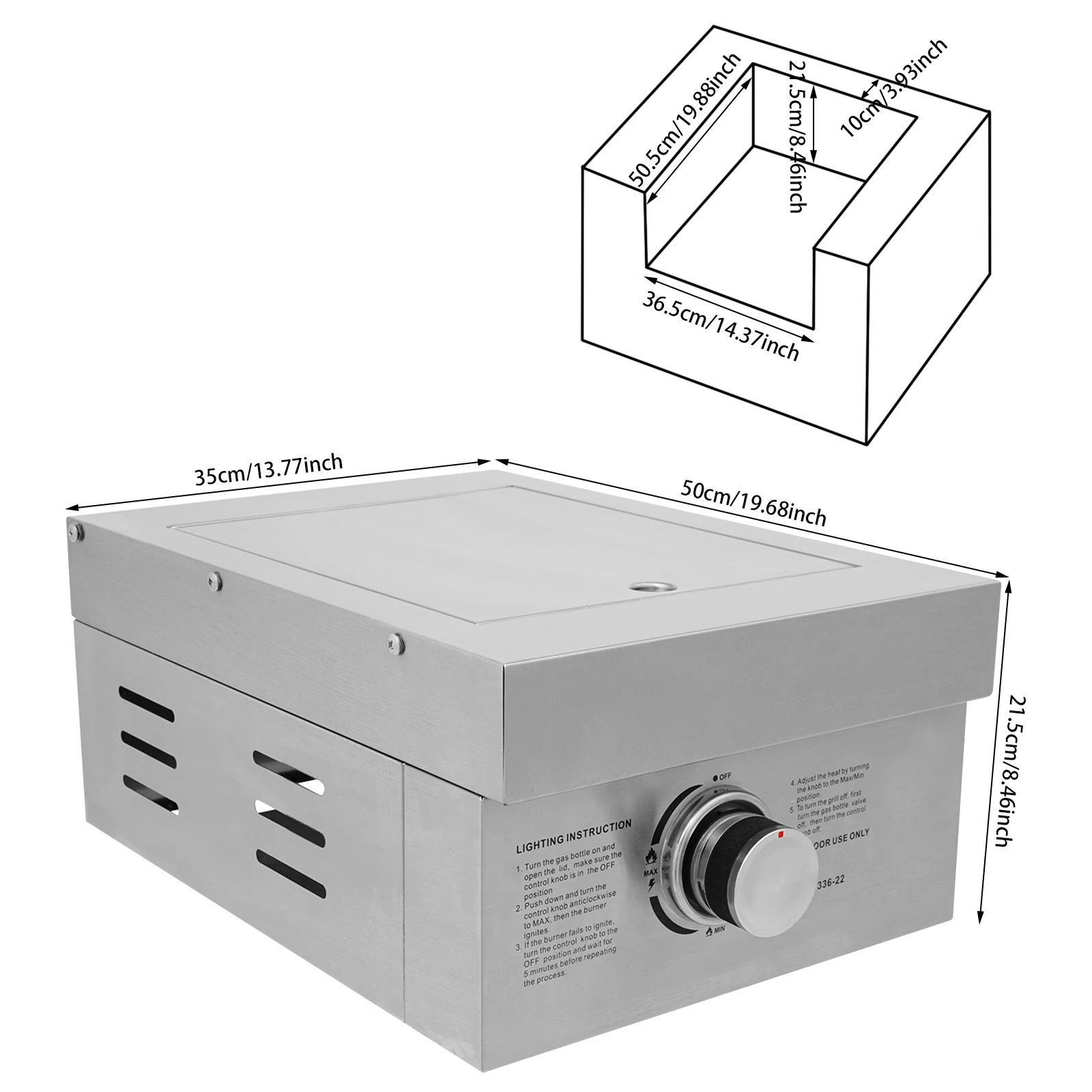 موقد غاز، مدمج/خارجي، 304 من الفولاذ المقاوم للصدأ، موقد غاز طبيعي محمول للفناء الخلفي، والتخييم، والفناء، فضي