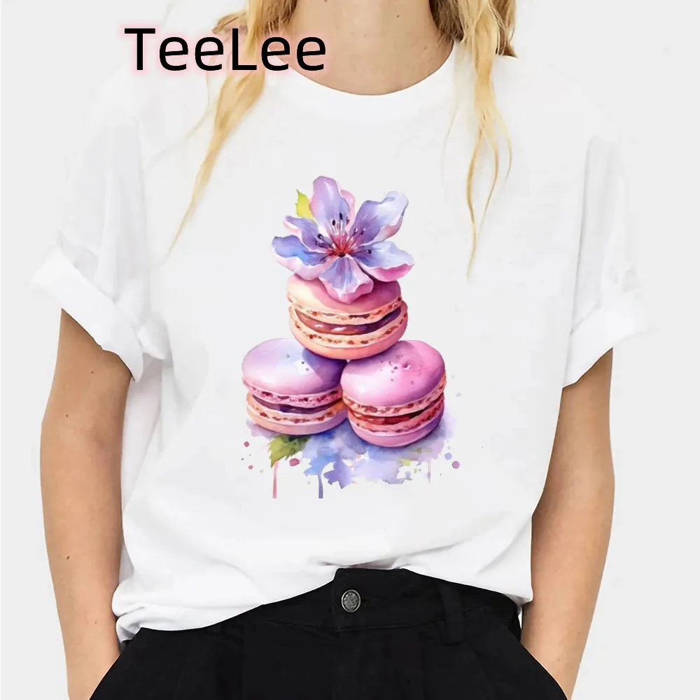 Macarone T Shirt Summer Women Short Sleeve Leisure Cartoon Top Tee Casual Ladies Female T Shirts Graphic Cute Woman Clothing